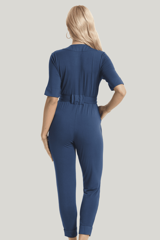 Women'S Bamboo Onesies, Short-Sleeved Long Pants Solid Color Jumpsuit