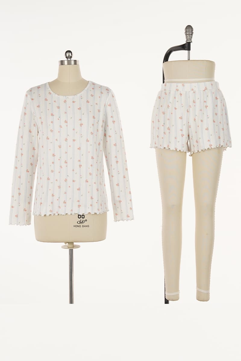 Women’S Cotton-Spandex Jacquard Long-Sleeve & Shorts Set Factory