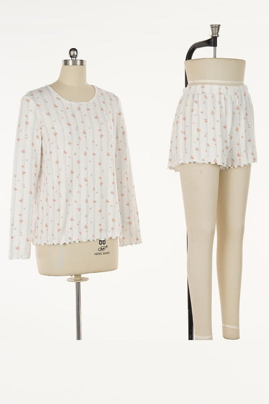 Women’S Cotton-Spandex Jacquard Long-Sleeve & Shorts Set Factory-2517190063