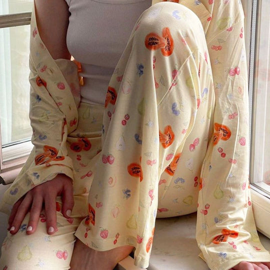 Private Label Tencel Women'S Pajamas Set, Women'S Fruit Print Pajamas Wholesale Manufacturers