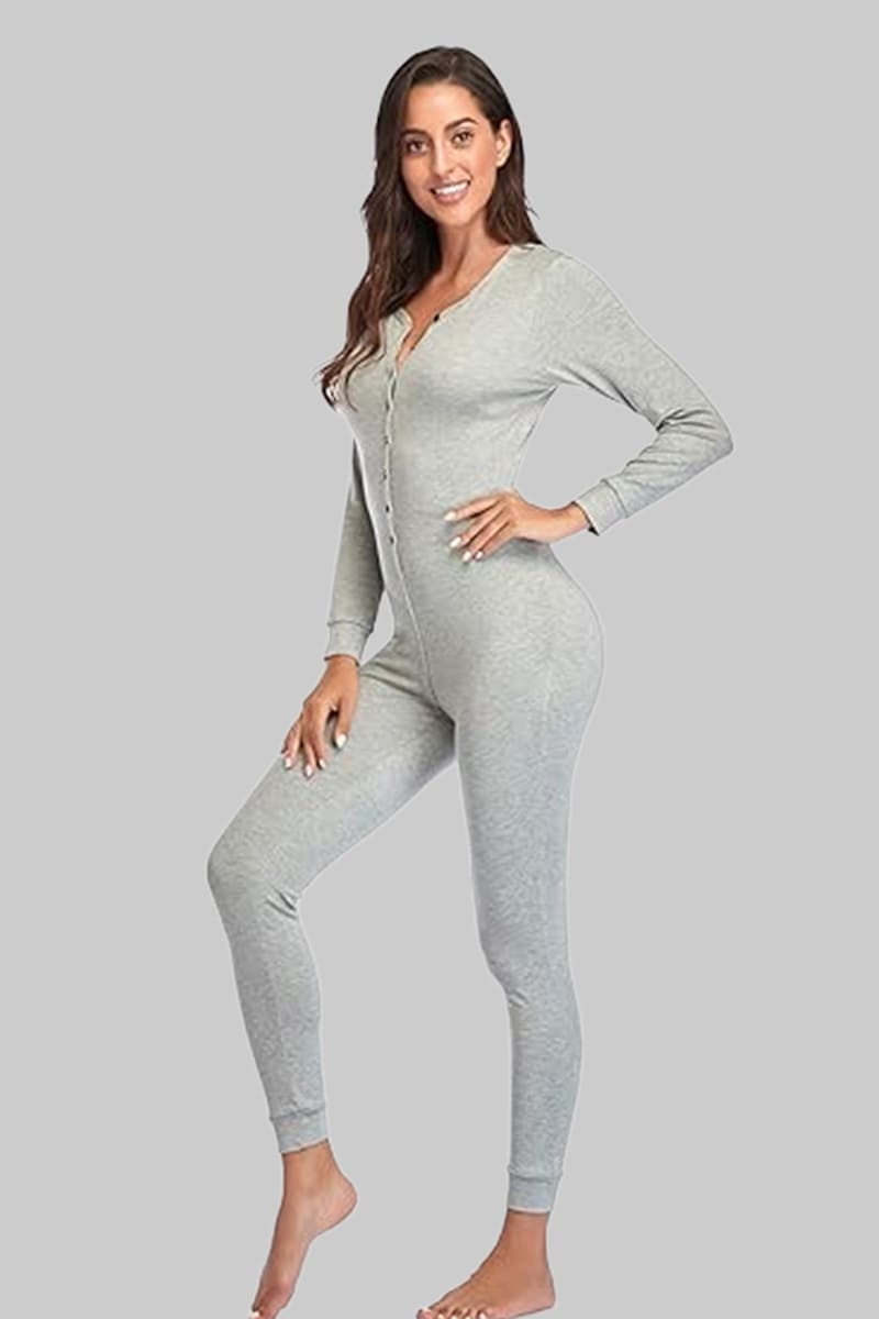 Bamboo Button-Up Jumpsuit, Women'S Long Sleeve Long Pants Onesies