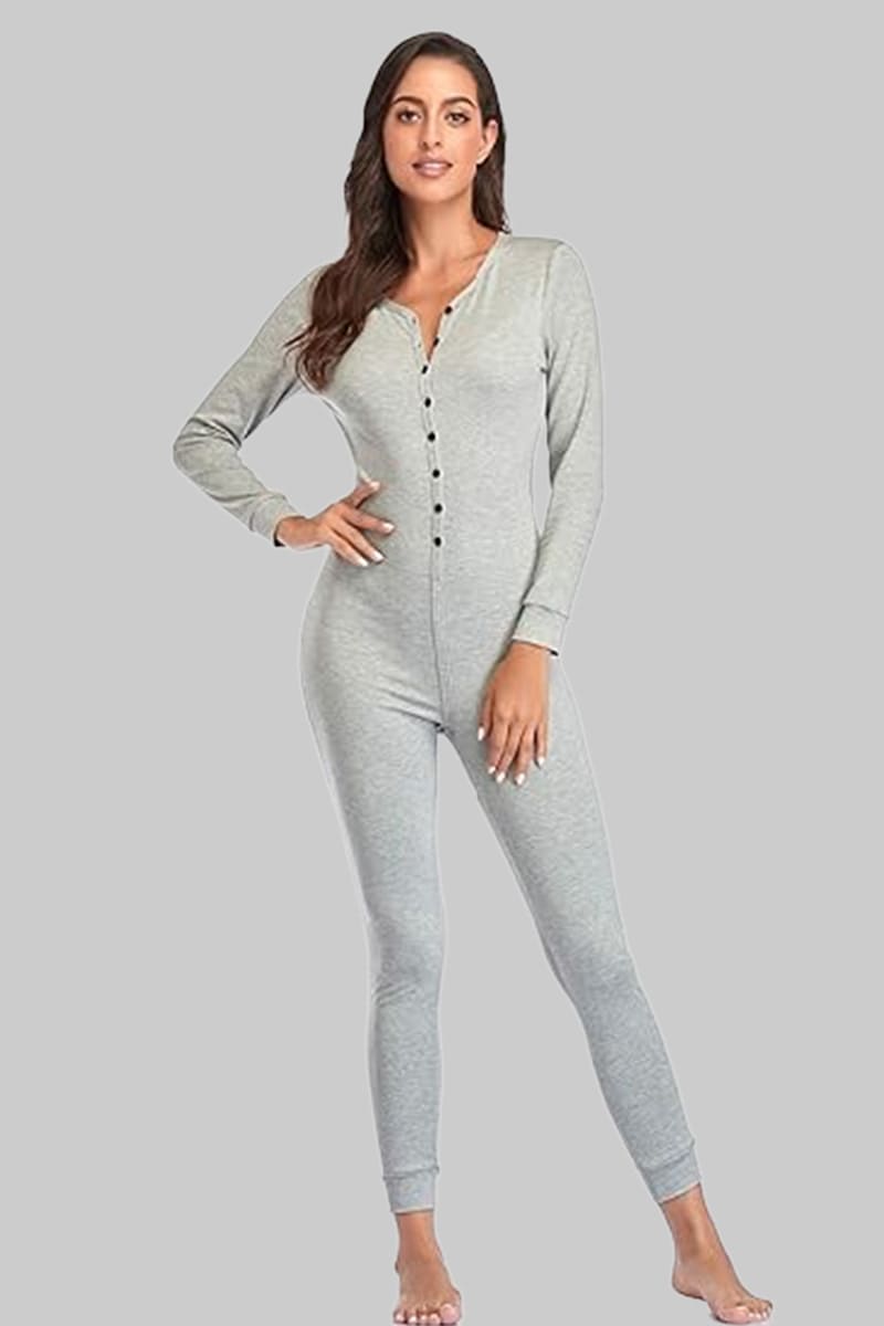 Bamboo Button-Up Jumpsuit, Women'S Long Sleeve Long Pants Onesies