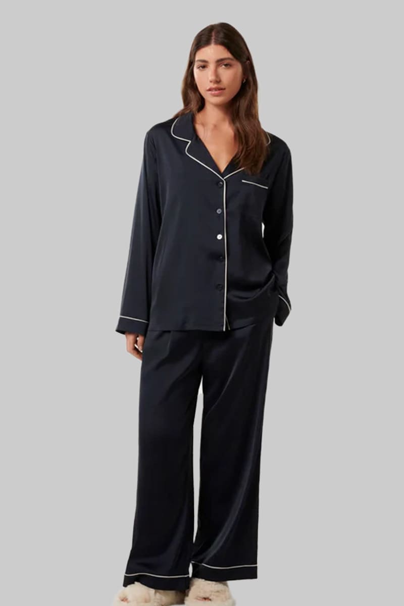 Women'S Long Sleeve Long Pants Piped Pj Sets Factory