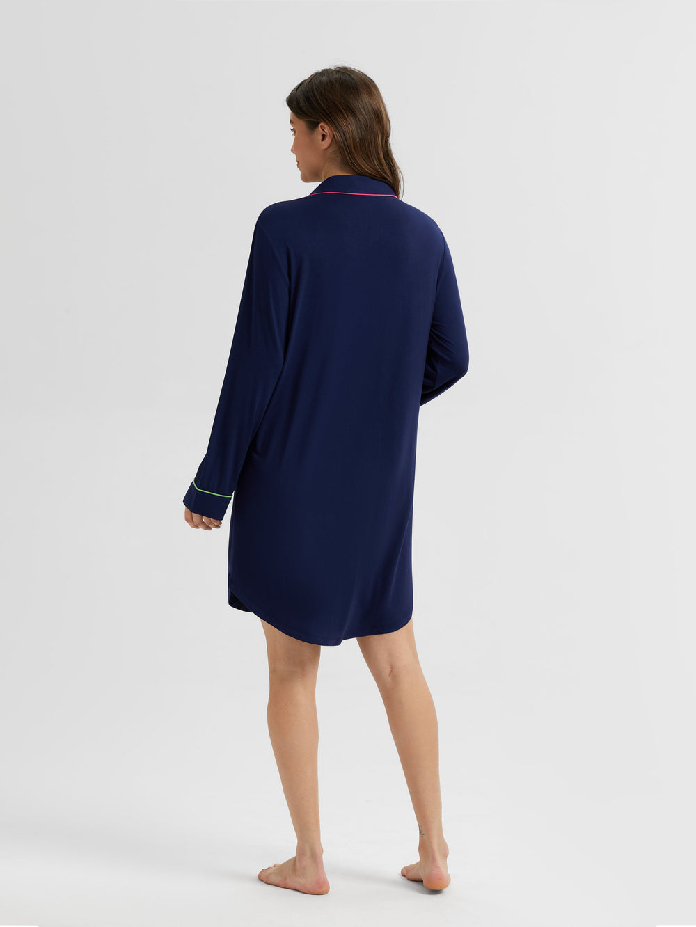 Bamboo Women'S Multi-Color Piping Long Sleeve Nightshirt