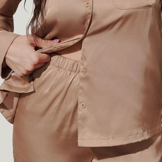 Women'S Satin Piped Pajamas Set Custom And Wholesale, Pajamas Set Manufacturing Supplier