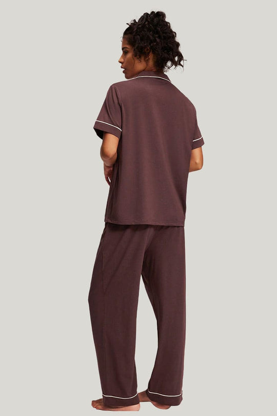 Women'S Slim-Fit Short-Sleeved And Long-Pants Piped Pajamas, Bamboo Piped Pajamas Manufacturer
