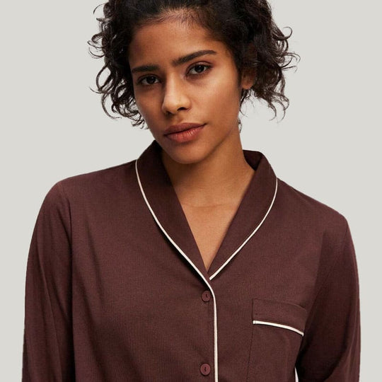 Women'S Slim-Fit Short-Sleeved And Long-Pants Piped Pajamas, Bamboo Piped Pajamas Manufacturer