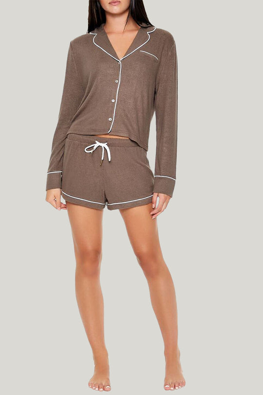 Custom Women'S Bamboo Pajama Set with Long Sleeves and Shorts