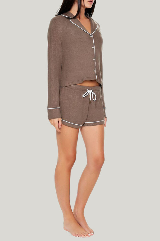 Custom Women'S Bamboo Pajama Set with Long Sleeves and Shorts