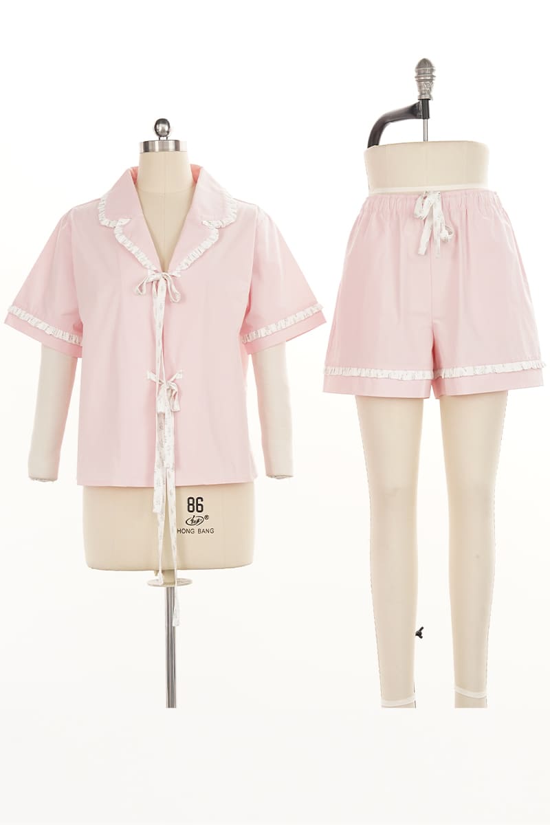 Women’S Woven Cotton Satin Short-Sleeve & Shorts Set Factory