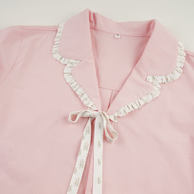 Women’S Woven Cotton Satin Short-Sleeve & Shorts Set Factory-2517830037