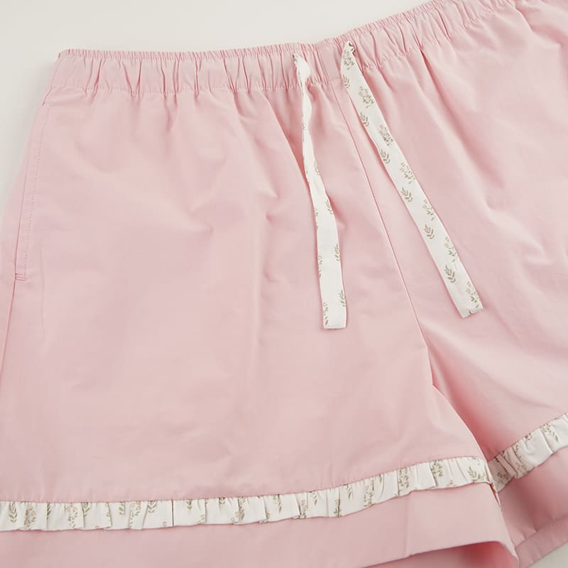 Women’S Woven Cotton Satin Short-Sleeve & Shorts Set Factory-2517830037