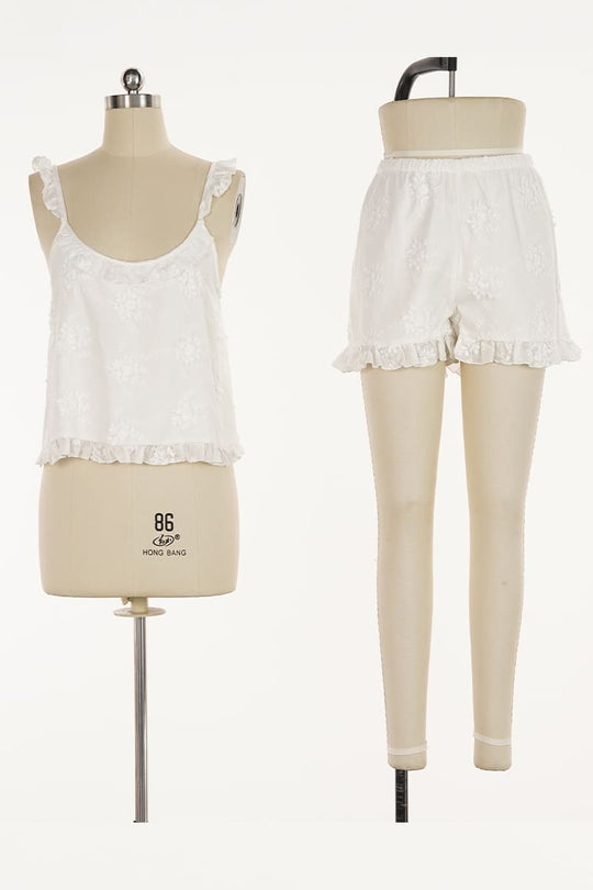 Women’S Woven Jacquard Cotton Camisole & Shorts Sleep Set Factory