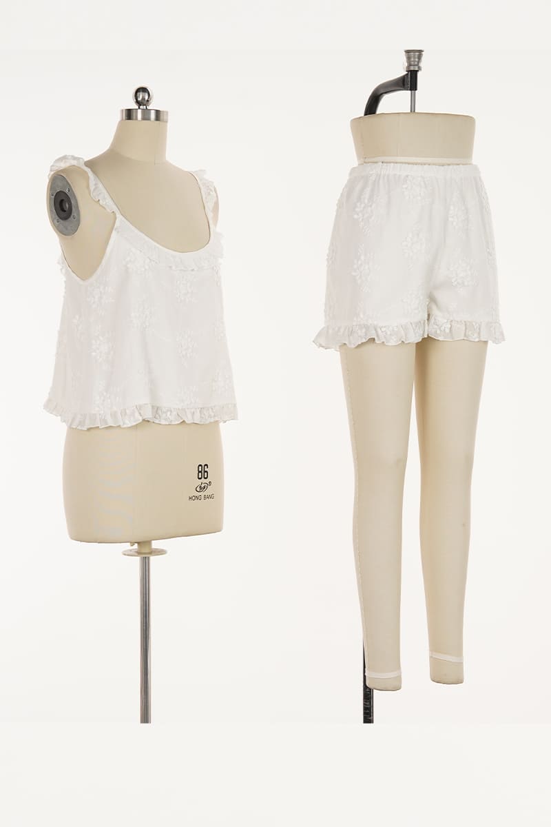 Women’S Woven Jacquard Cotton Camisole & Shorts Sleep Set Factory-2517190070