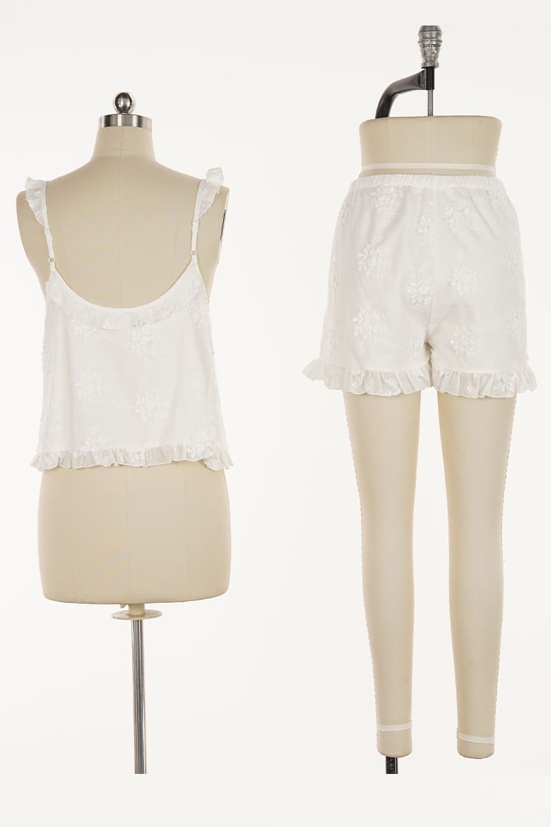 Women’S Woven Jacquard Cotton Camisole & Shorts Sleep Set Factory-2517190070