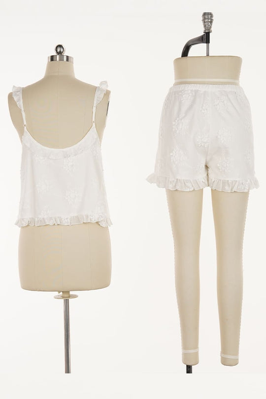 Women’S Woven Jacquard Cotton Camisole & Shorts Sleep Set Factory-2517190070