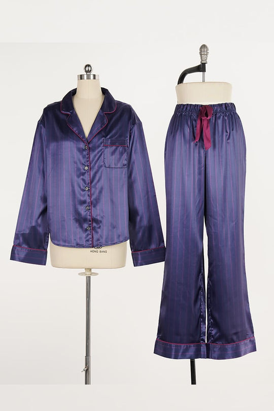 Woven Long-Sleeved Long-Pants Satin Pajama Set