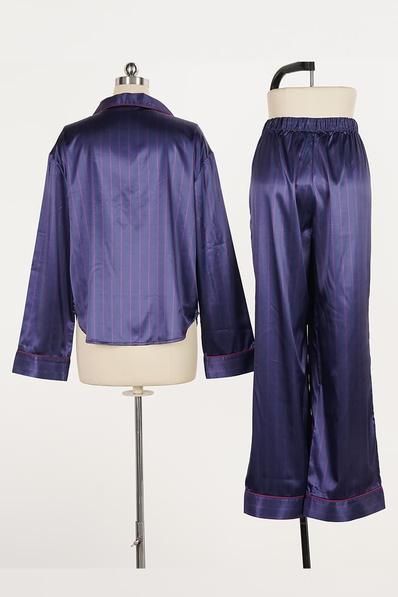 Women'S Woven Long-Sleeved Long-Pants Satin Pajama Set Factory-2413665004