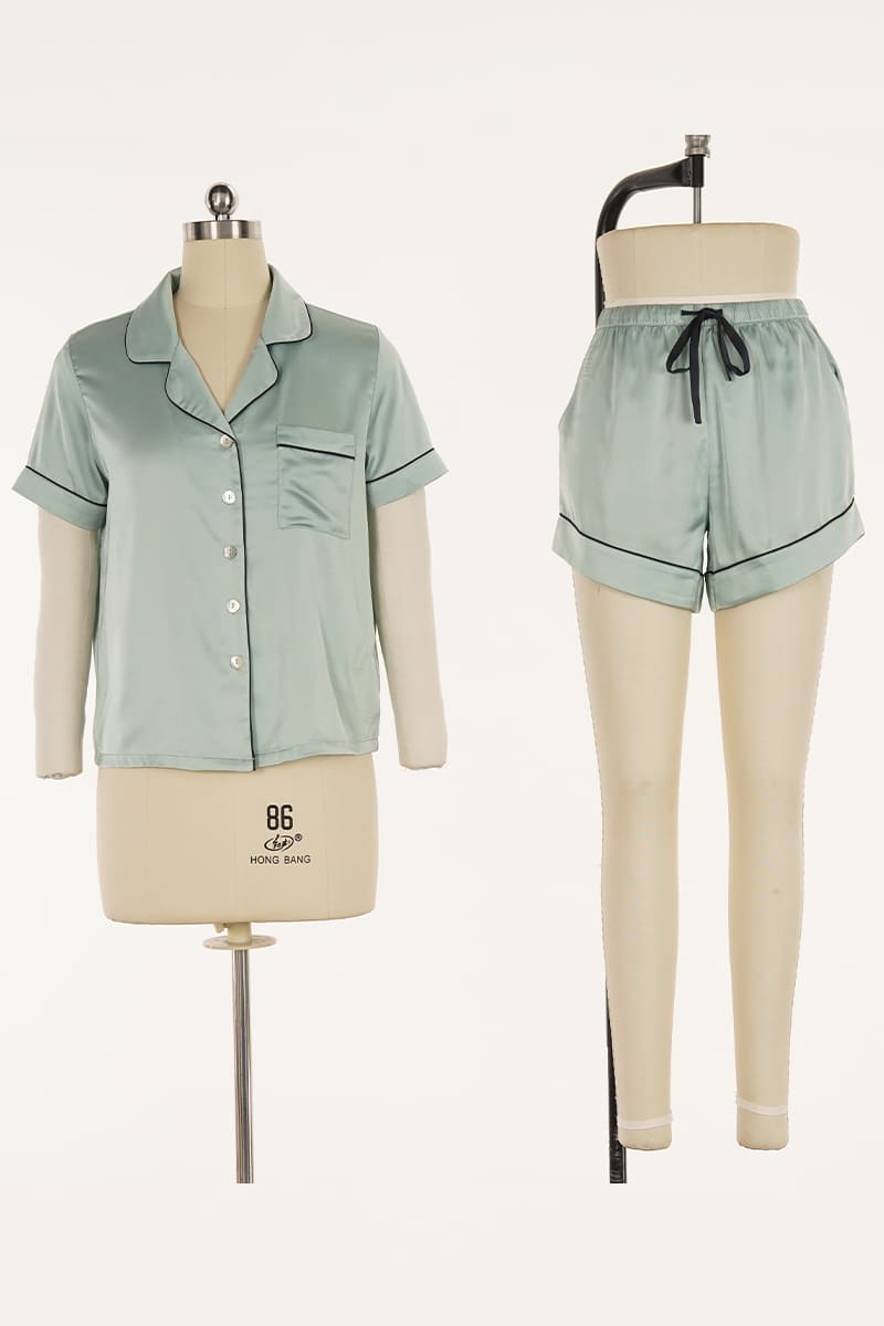 Women'S Woven Short-Sleeved Short-Pants Pajama Set Made Of Satin Factory