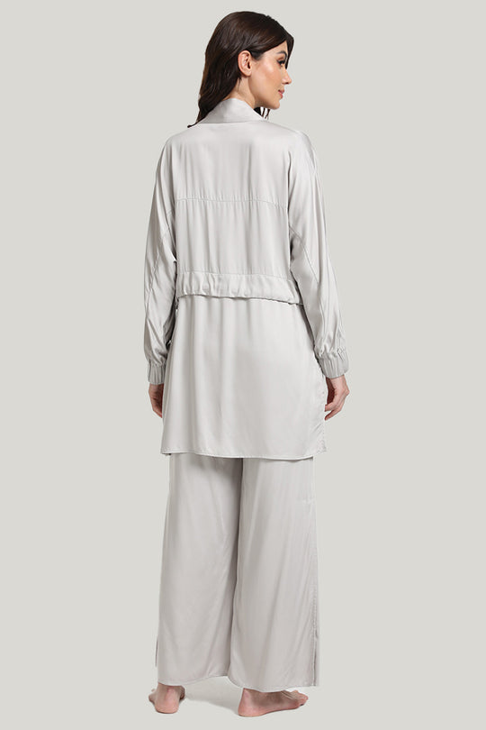 Tie Big Collar Women’s Knit Long-sleeve Multi-piece Bamboo Pajamas Set-2313810109