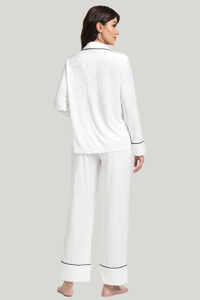 Pocket Women’s Knit Long-sleeve Pants Open Bamboo Pajamas Set-2315580064