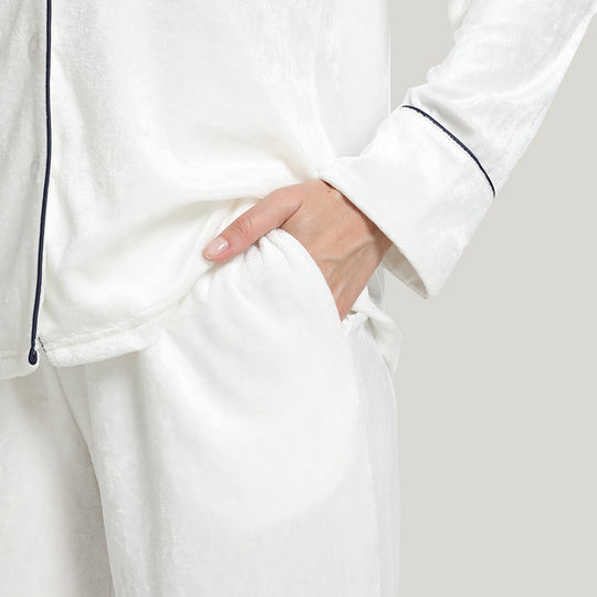 Pocket Women’s Knit Long-sleeve Pants Open Bamboo Pajamas Set-2315580064