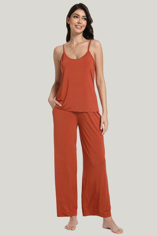 Cute Women’s Knit Strap Long Pants Pajamas Set-2313810082
