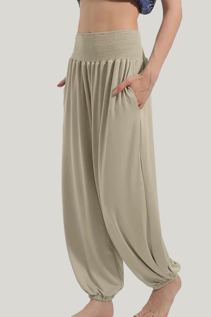 Women'S Casual Solid Color PJ Bottoms, Wide Waist Elastic Loose Bloomers