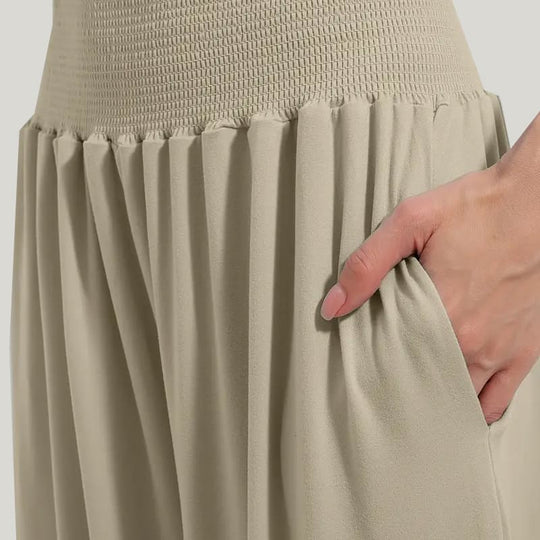 Women'S Casual Solid Color PJ Bottoms, Wide Waist Elastic Loose Bloomers