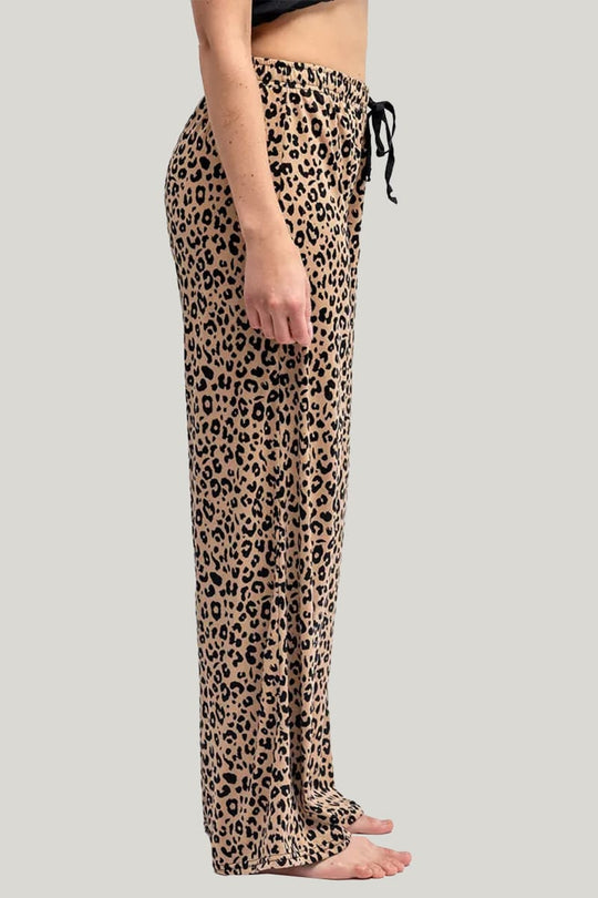 Women'S Soft And Comfortable Modal Pajama Bottoms, Casual Wide-Leg Pants With Leopard Print