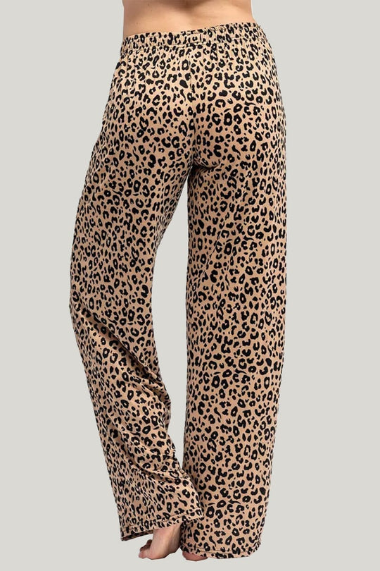 Women'S Soft And Comfortable Modal Pajama Bottoms, Casual Wide-Leg Pants With Leopard Print