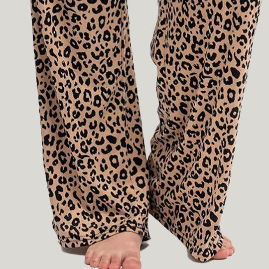 Women'S Soft And Comfortable Modal Pajama Bottoms, Casual Wide-Leg Pants With Leopard Print