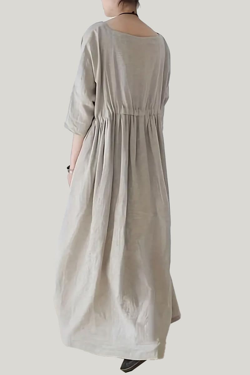 Linen Solid Maxi pajama with Drawstring Waist and Boat Neck for Women