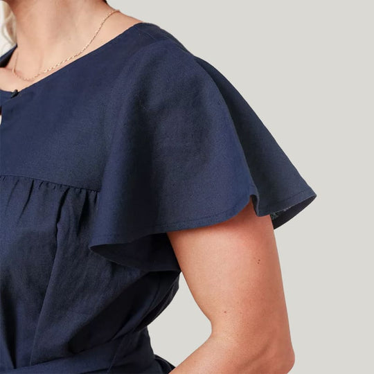 Comfortable And Breathable Women'S Belted Pajamas, Solid Color Linen Slim Trumpet Sleeve Nightdress