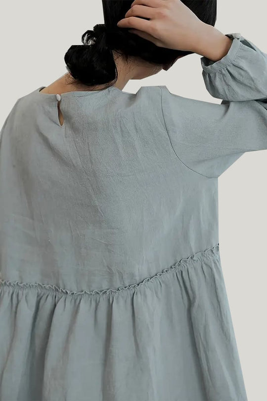 Comfortable And Breathable Women'S Pajamas, Solid Color Linen Slim Half-Sleeved Nightdress