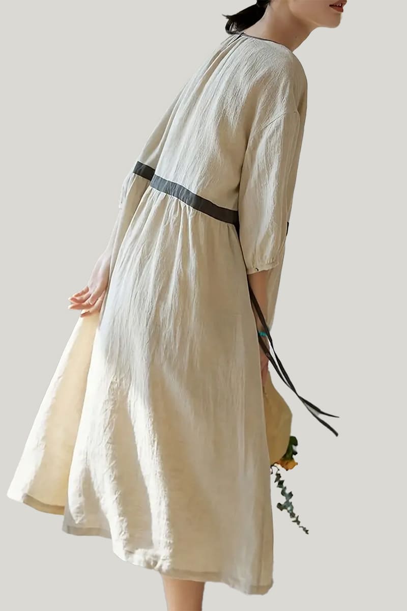 Comfortable And Breathable Women'S Waist-Modifying Pajamas, Solid Color Linen Slim Half-Sleeved Nightdress