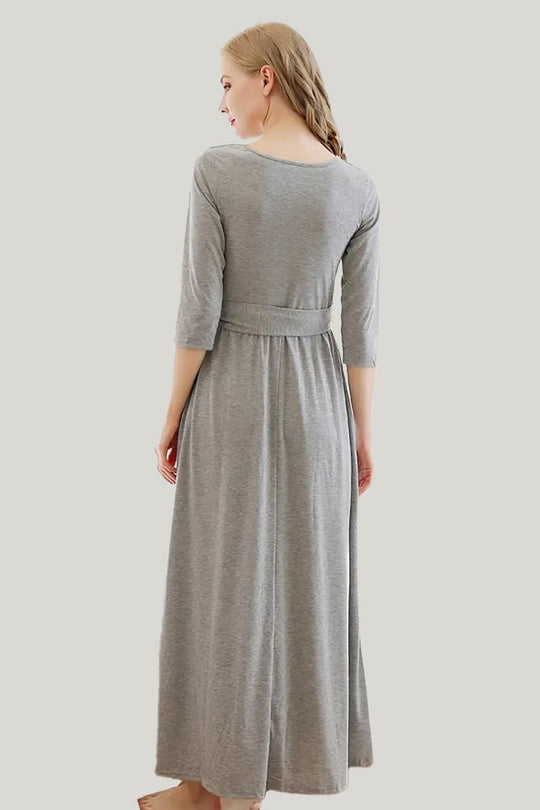 Comfortable And Breathable Women'S Pajamas, Solid Color Linen Slim Half-Sleeved Nightdress