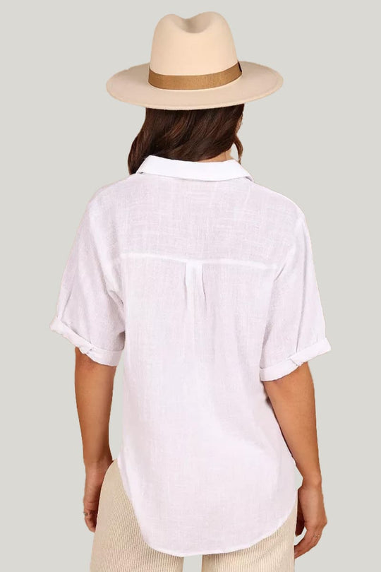 V-Neck Casual Linen T-Shirt, Half-Sleeved T-Shirt With Slits On Both Sides
