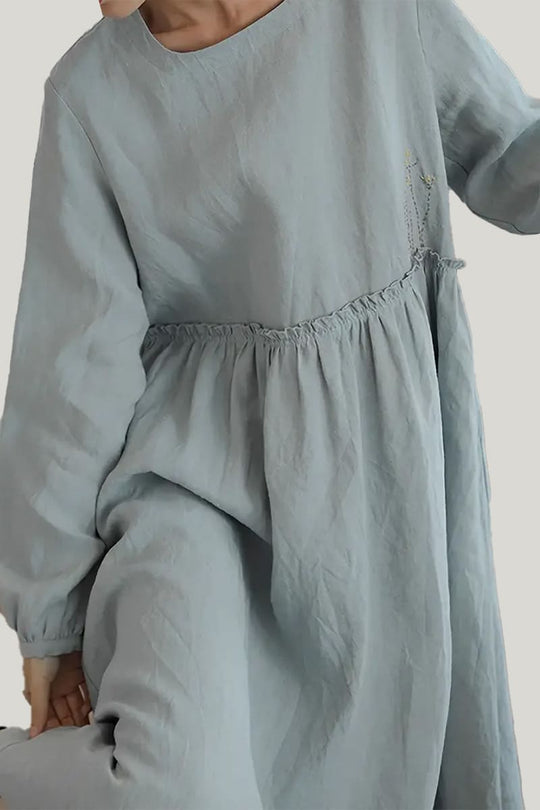 Comfortable And Breathable Women'S Pajamas, Solid Color Linen Slim Half-Sleeved Nightdress