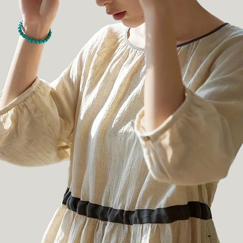 Comfortable And Breathable Women'S Waist-Modifying Pajamas, Solid Color Linen Slim Half-Sleeved Nightdress