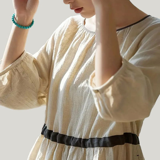 Comfortable And Breathable Women'S Waist-Modifying Pajamas, Solid Color Linen Slim Half-Sleeved Nightdress