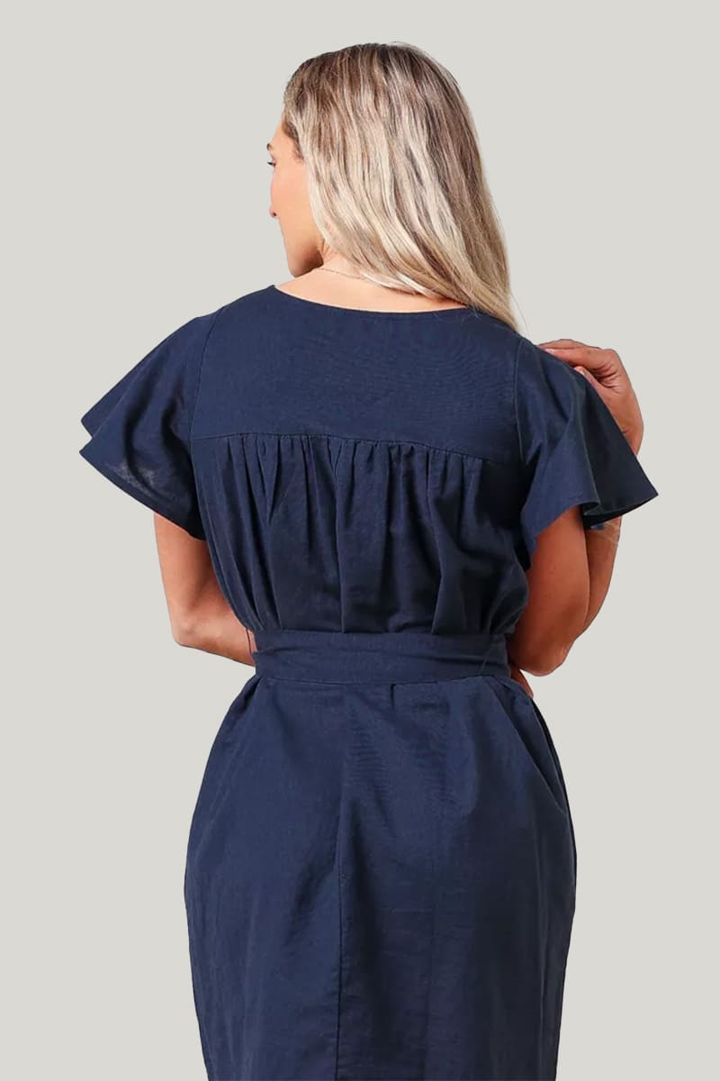 Comfortable And Breathable Women'S Belted Pajamas, Solid Color Linen Slim Trumpet Sleeve Nightdress