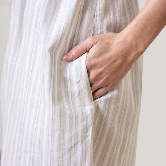 Elegant Ladies' Linen Cami Nightdress, Waist-Tightening Pocket Nightdress