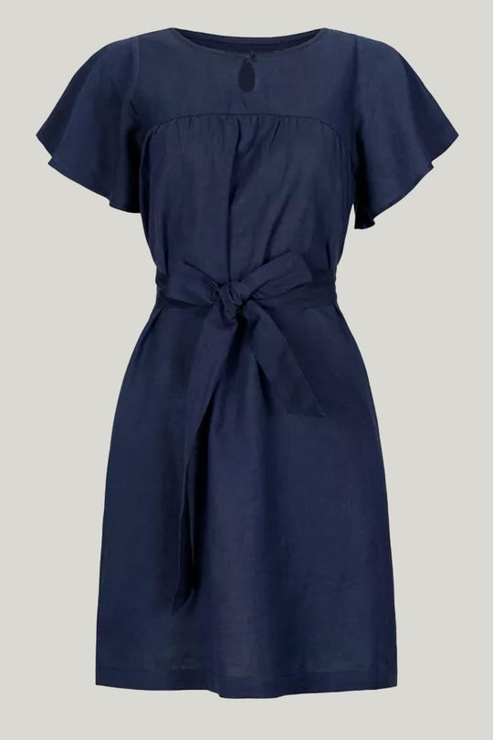 Comfortable And Breathable Women'S Belted Pajamas, Solid Color Linen Slim Trumpet Sleeve Nightdress