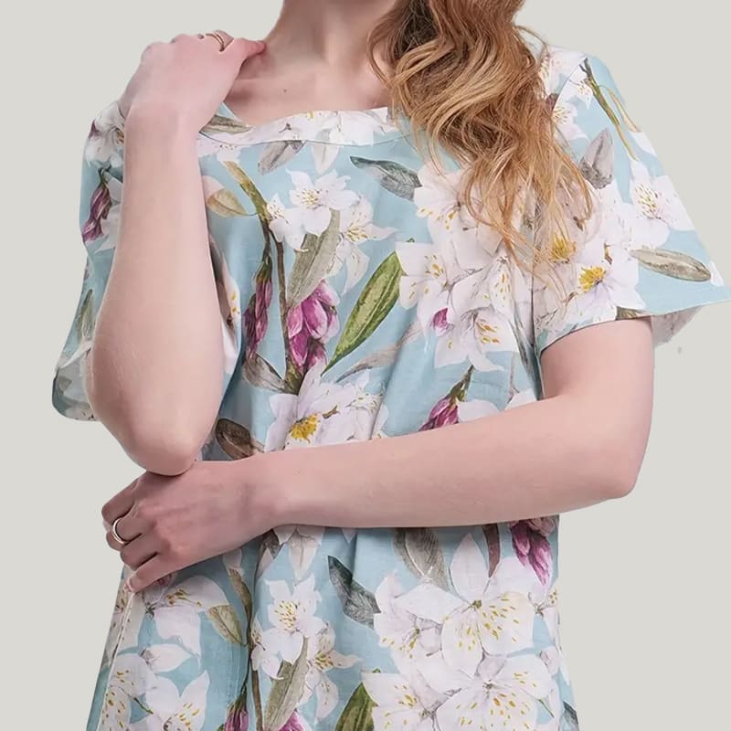 Comfortable And Breathable Women'S Pajamas, Solid Color Linen Slim Half-Sleeved Nightdress