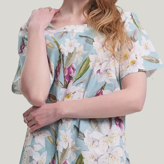 Comfortable And Breathable Women'S Pajamas, Solid Color Linen Slim Half-Sleeved Nightdress
