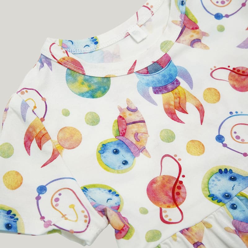 Children'S Knitted Short-Sleeved Dress, Kid Pajama Gown With Space Elf Pattern-2316340031