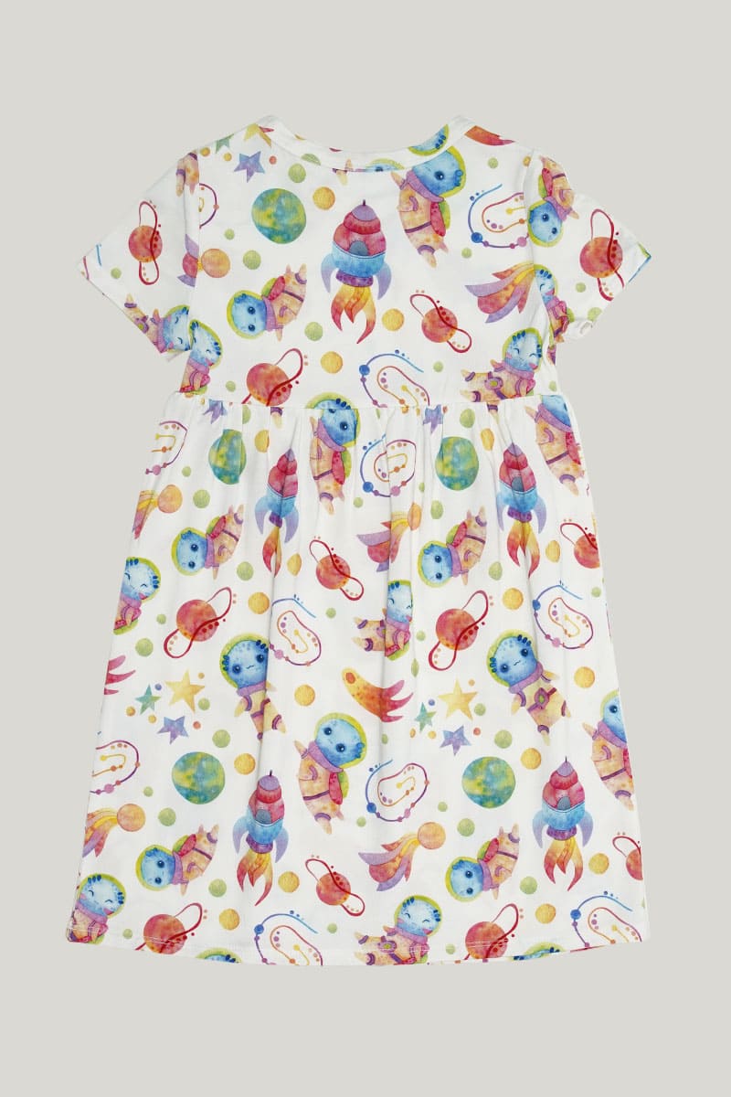 Children'S Knitted Short-Sleeved Dress, Kid Pajama Gown With Space Elf Pattern-2316340031