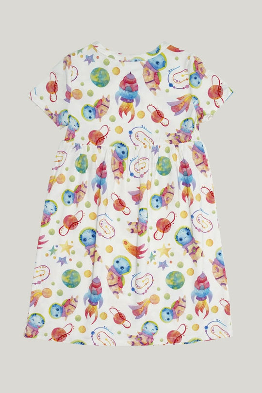 Children'S Knitted Short-Sleeved Dress, Kid Pajama Gown With Space Elf Pattern-2316340031