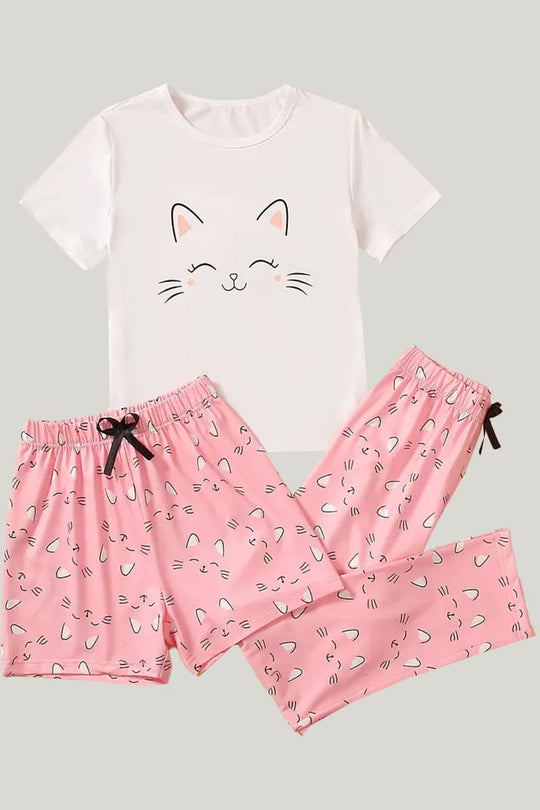 Soft Breathable Bamboo Fiber Two-Piece Toddler Pajamas Cat Pattern